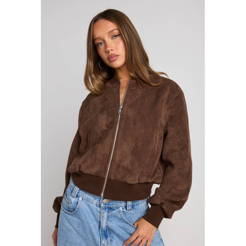 Cocoa Faux Suede Bomber|XS|S|M|L|XL|2XL|3XL