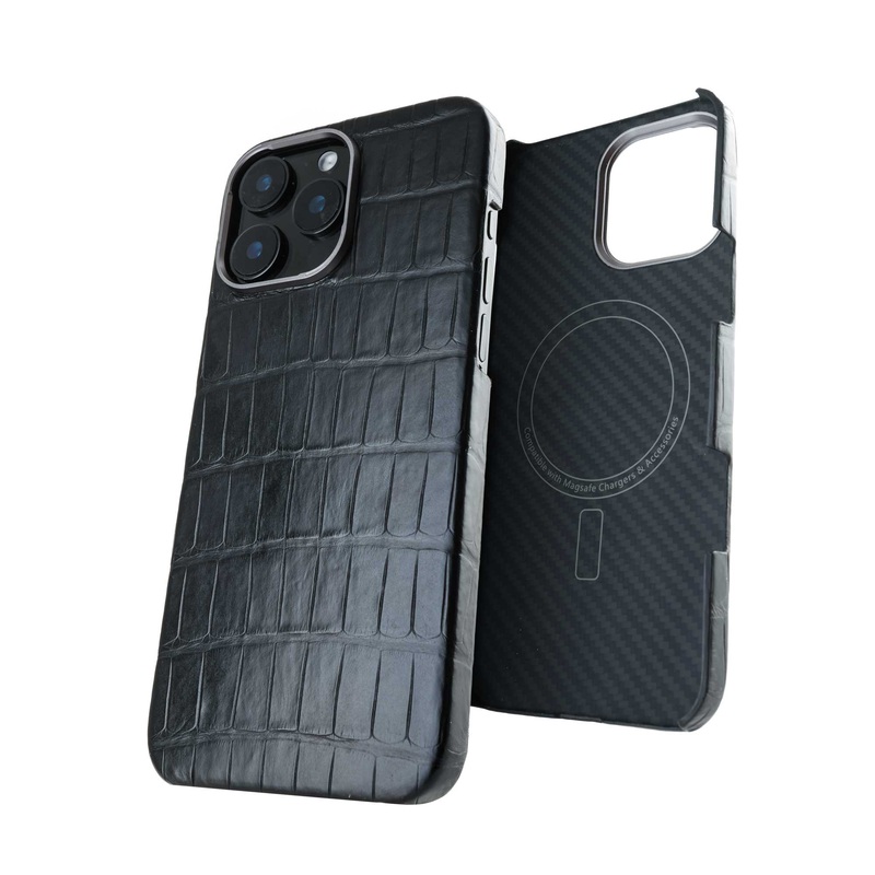 Coque cuir magsafe Deluxe iPhone 16 (Tous modles) – Alligator noir