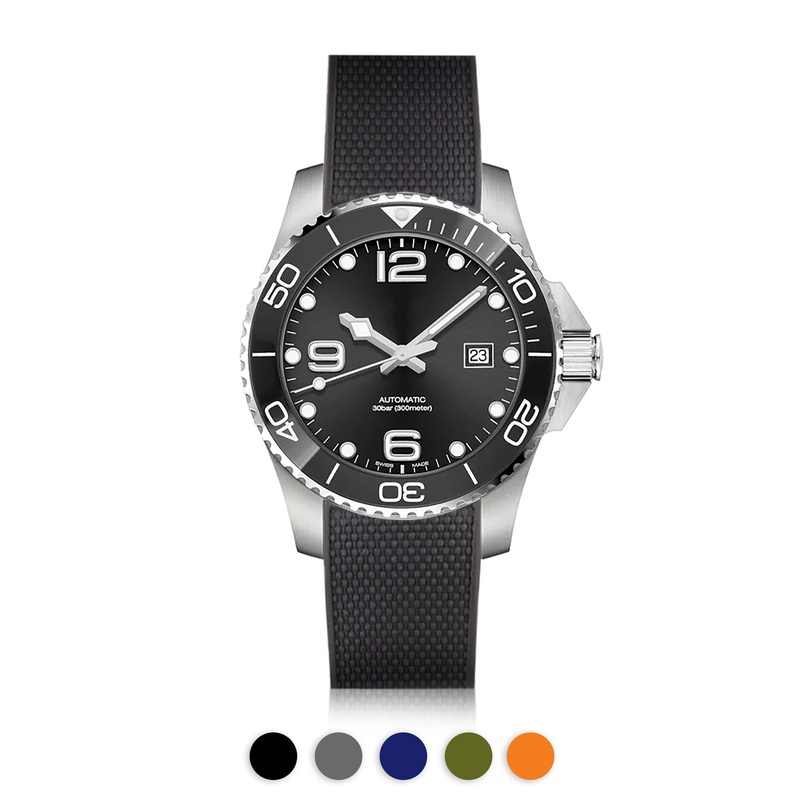 Longines Hydroconquest  Bracelet montre intgr caoutchouc (noir, gris, bleu, kaki, orange)