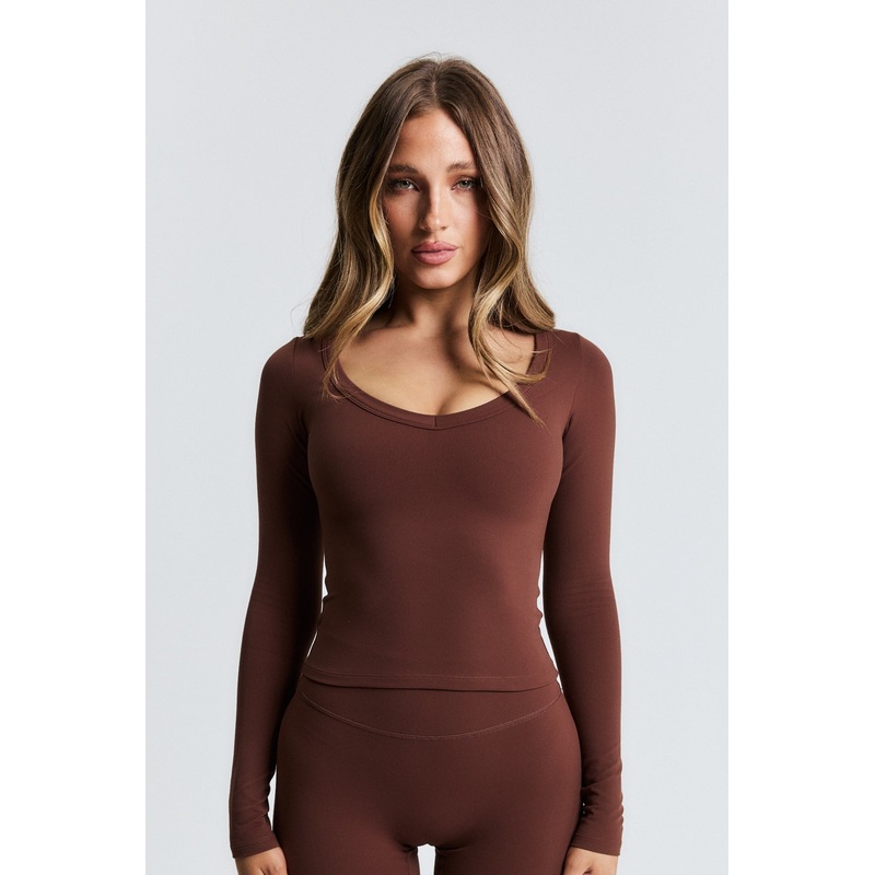 Brown Scoop Front Long Sleeve|XS|S|M|L|XL|2XL|3XL