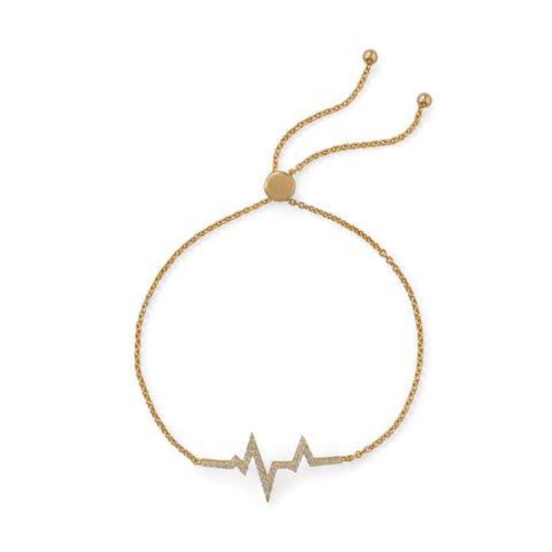 14 Karat Gold Plated Cubic Zirconia Heartbeat Friendship Bolo Bracelet