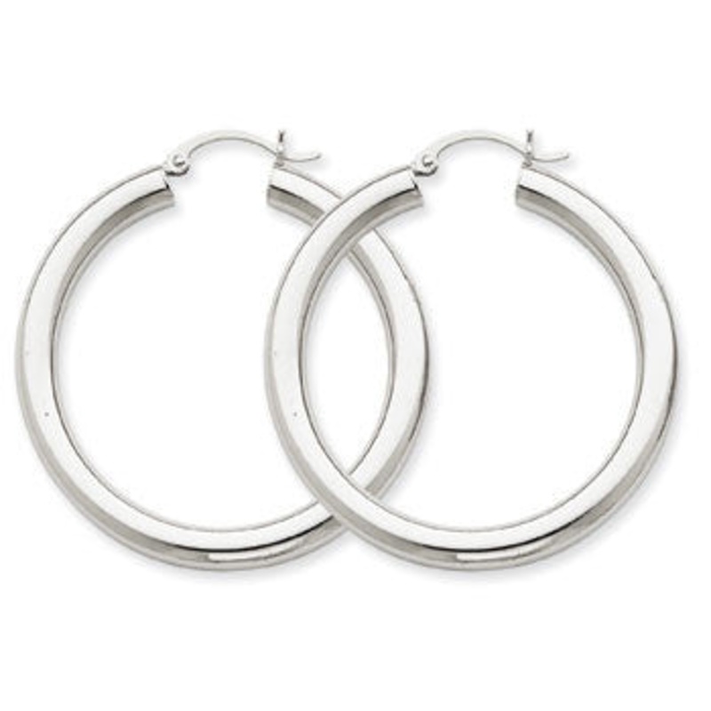 14k 4mm White Gold Hoop Earrings