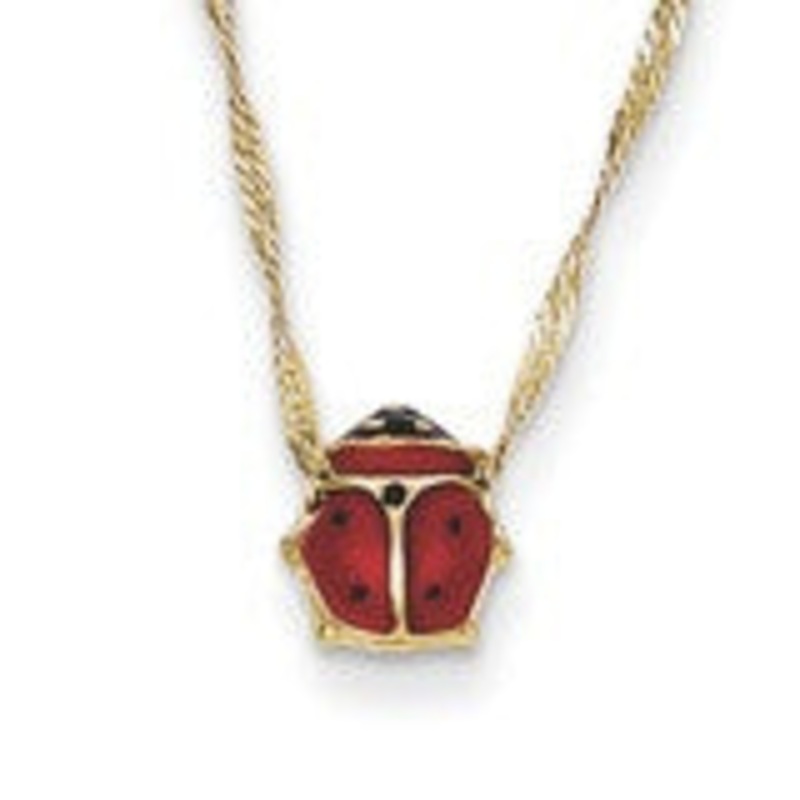 14K Enameled Labybug  Necklace
