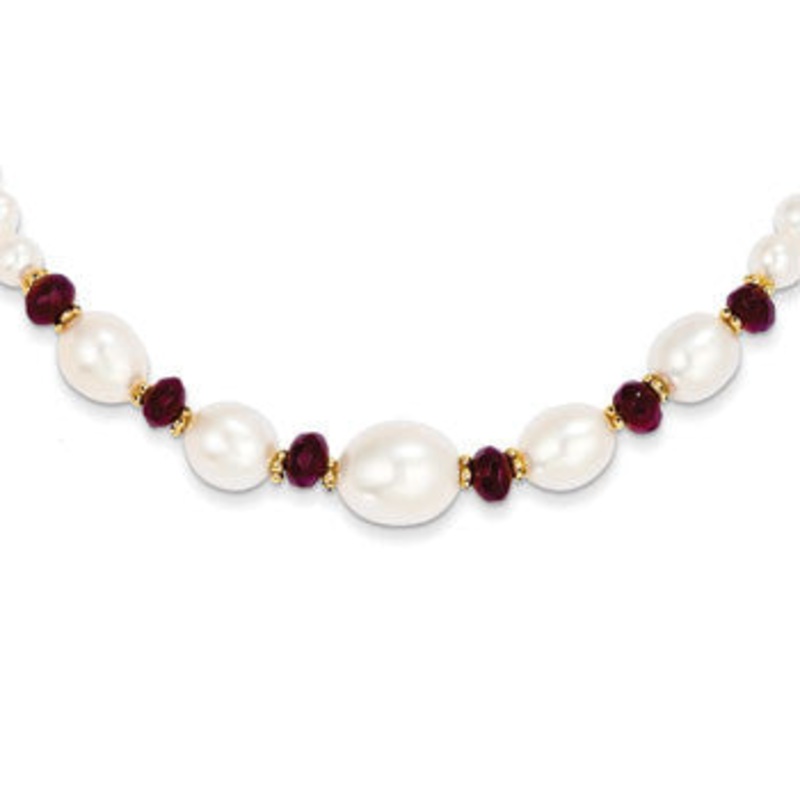 14K Fresh Water Cultured Pearl Faceted Garnet Bead Necklace