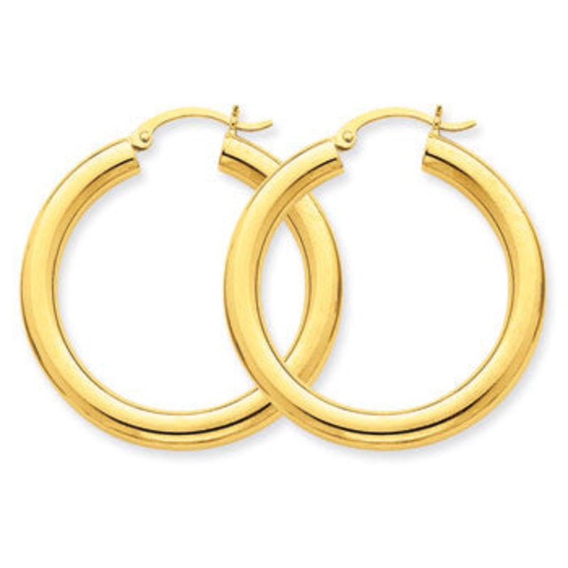 14K Polished 4mm Lightweight Round Hoop Earrings
