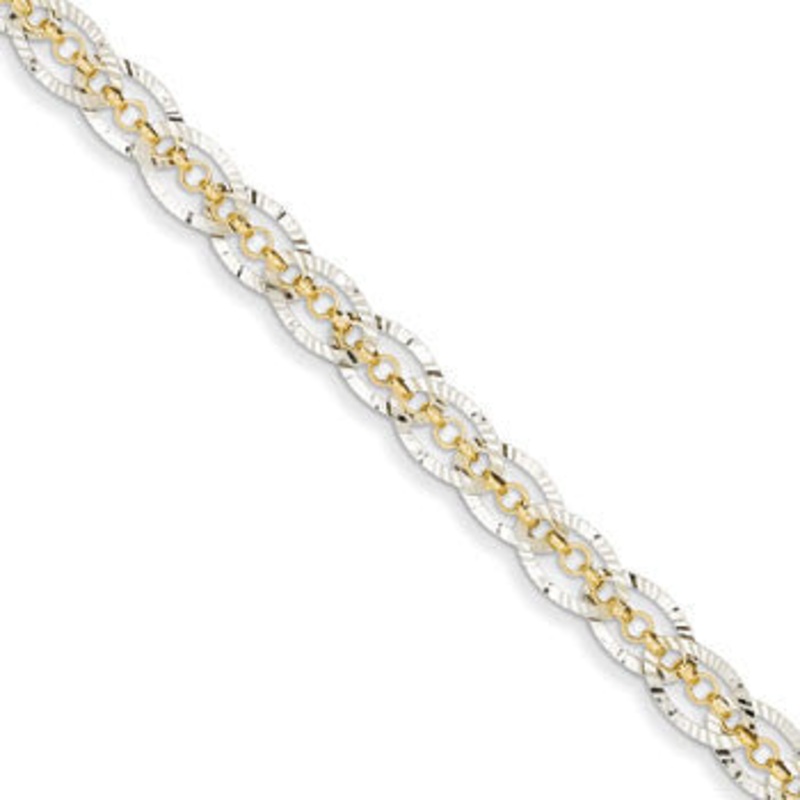 14K Two-Tone D/C Chain Weave With Oval Links Bracelet