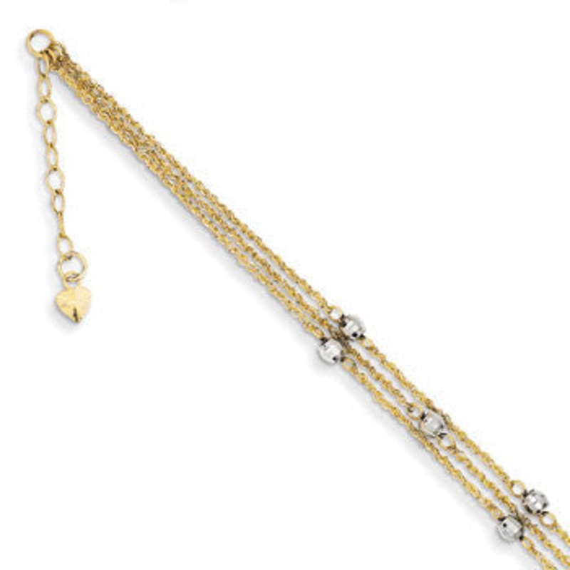14K Two-Tone Triple Strand Anklet
