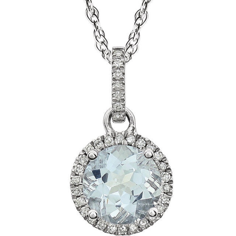 14k White Aquamarine & 1/10 CTW Diamond 18 Necklace