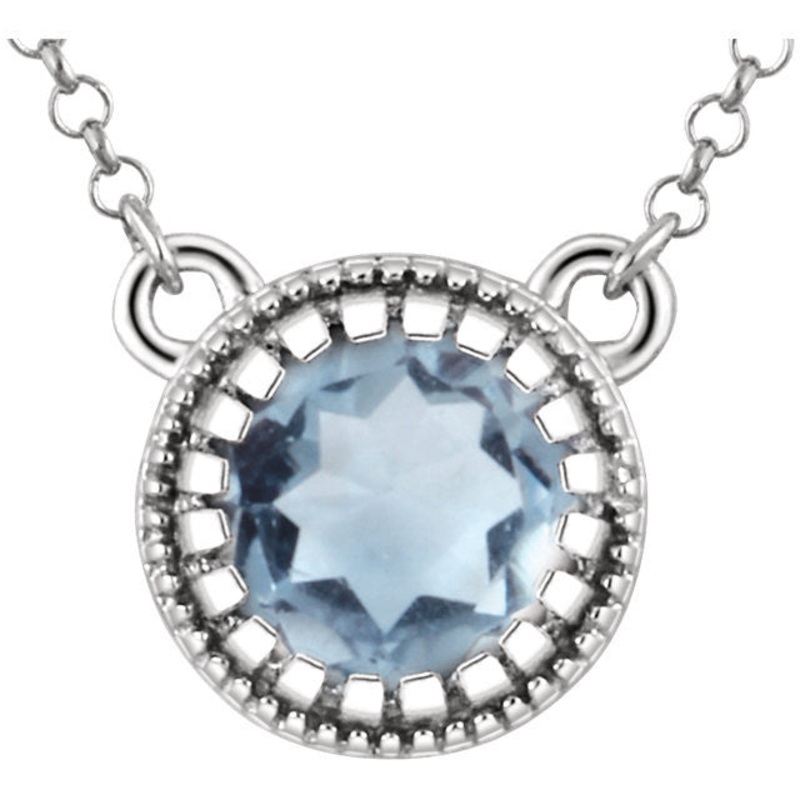 14k White Aquamarine March Birthstone Necklace
