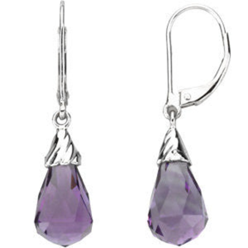 14k White Briolette Amethyst Earrings