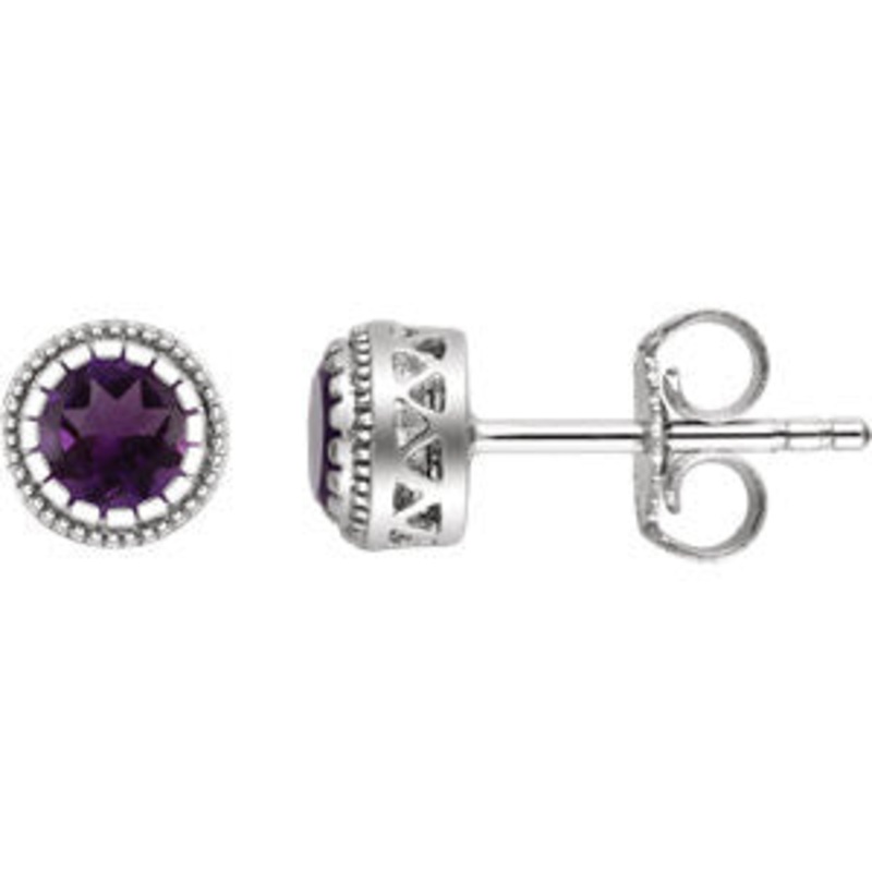 14k White Gold Amethyst Post Earrings