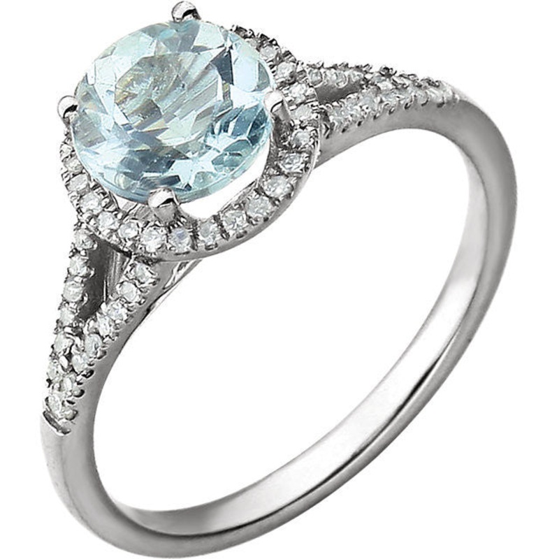 14k White Gold Aquamarine & Diamond Ring