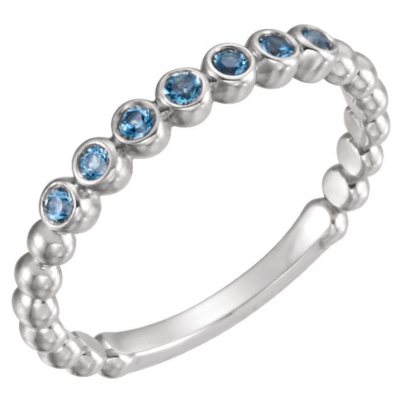 14k White Gold Aquamarine Stackable Ring