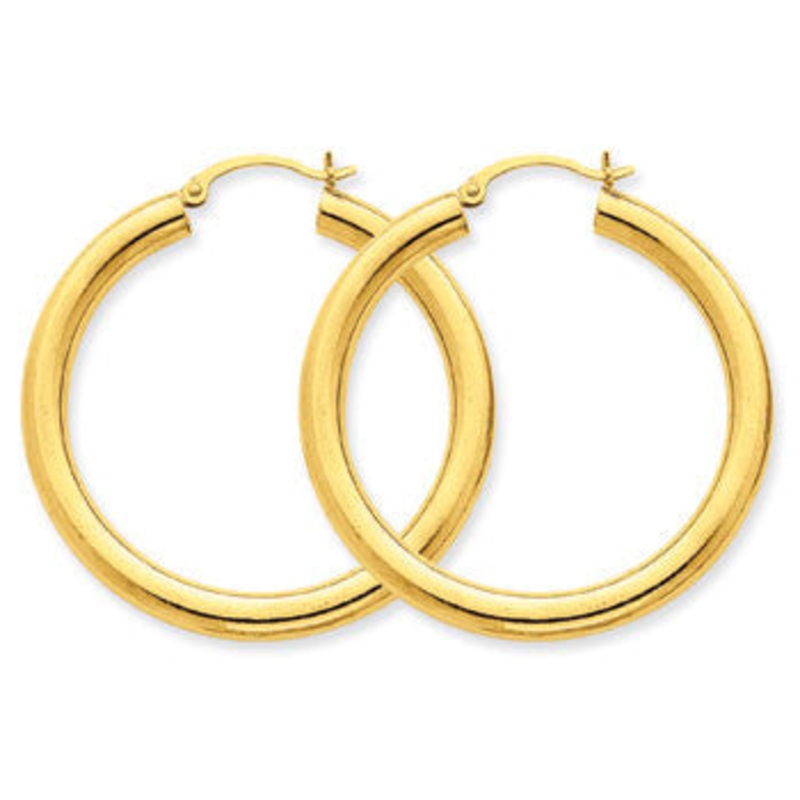 14K Yellow Gold 4mm Lightweight Round Hoop Earrings