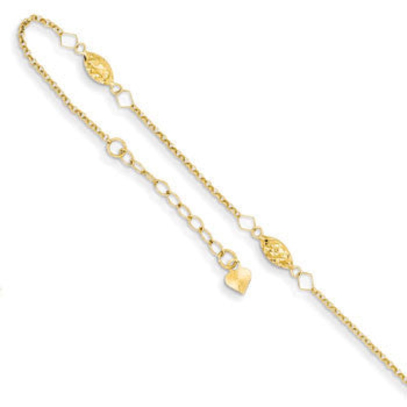 14K Yellow Gold Circle Chain  Rice Puff Beads Anklet