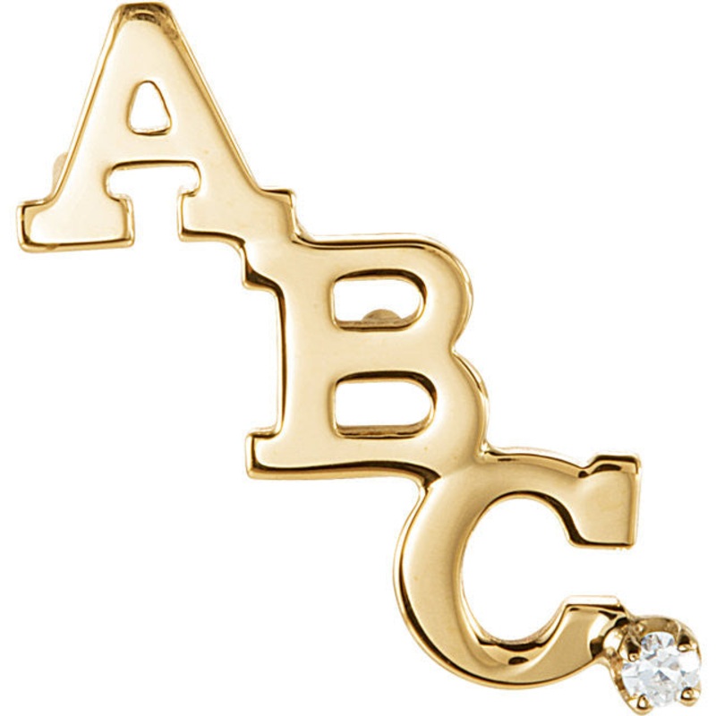 14K Yellow Gold Initial Collar Pin With Diamond