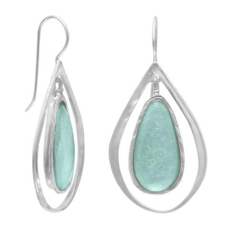 Ancient Roman Glass and Cut Out Design Earrings On  French Wire
