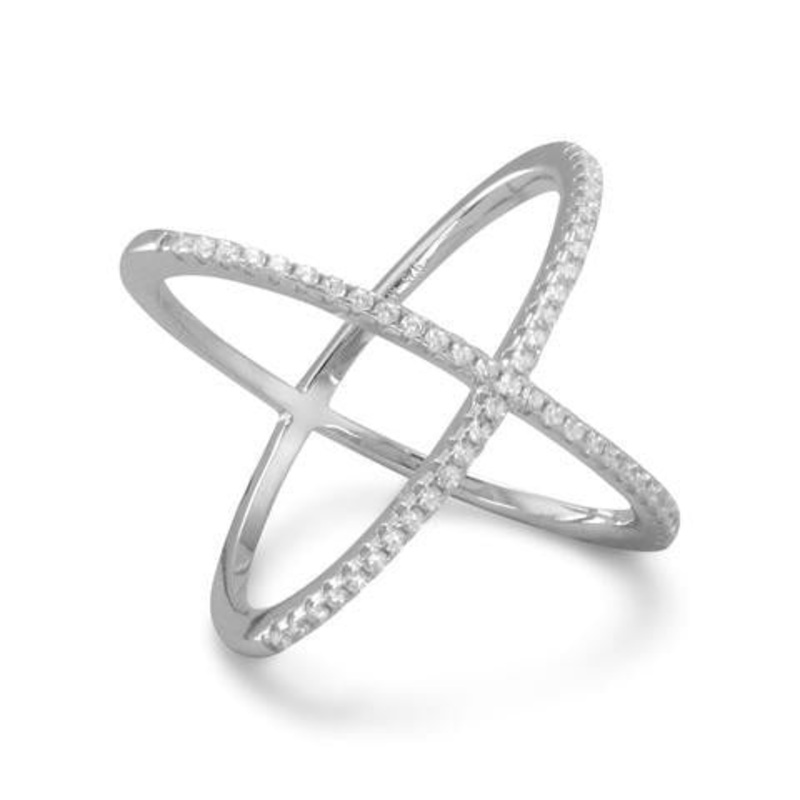Criss Cross X Ring With Signity Cubic Zirconia