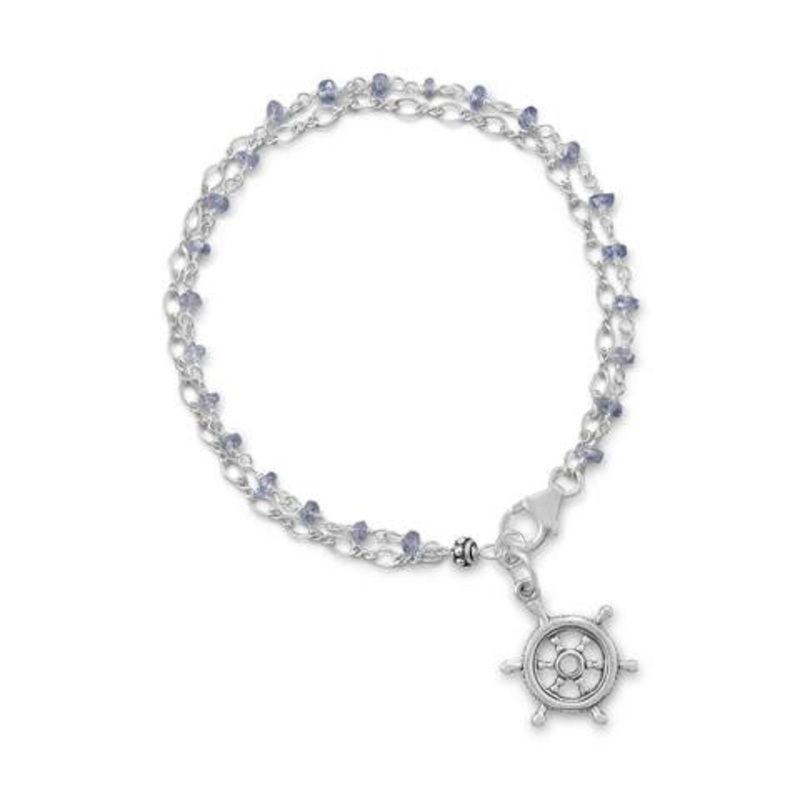 Double Strand Bracelet W/Tanzanite And Ships Helm Charm