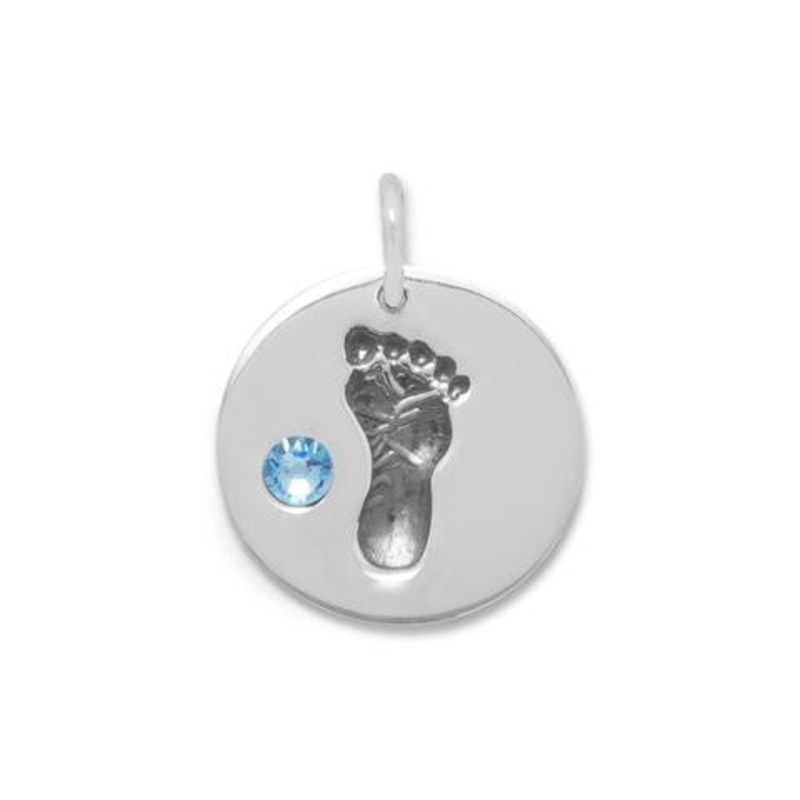 Footprint Charm With Blue Crystal