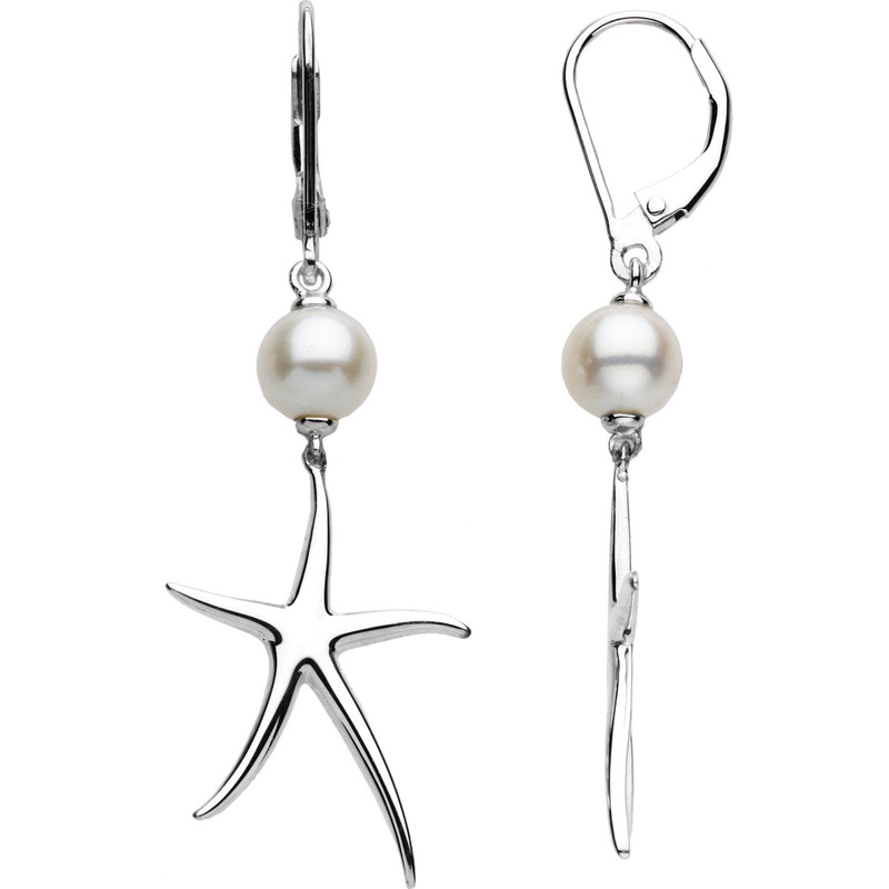 Freshwater Cultured Pearl Starfish Lever Earrings