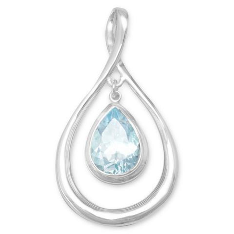 Pear Shape Pendant With Blue Topaz Drop
