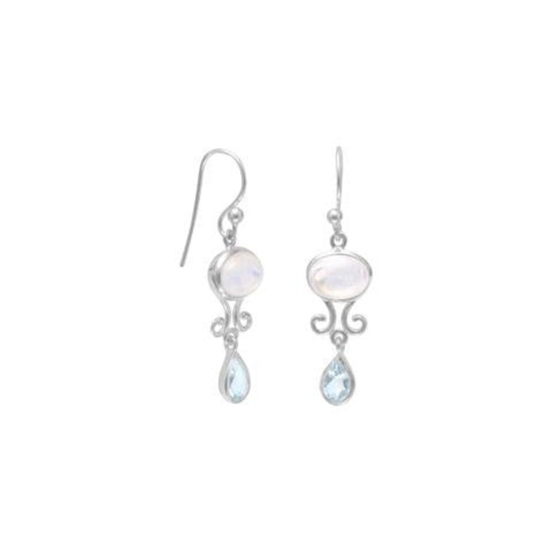 Rainbow Moonstone And Blue Topaz Drop Earrings