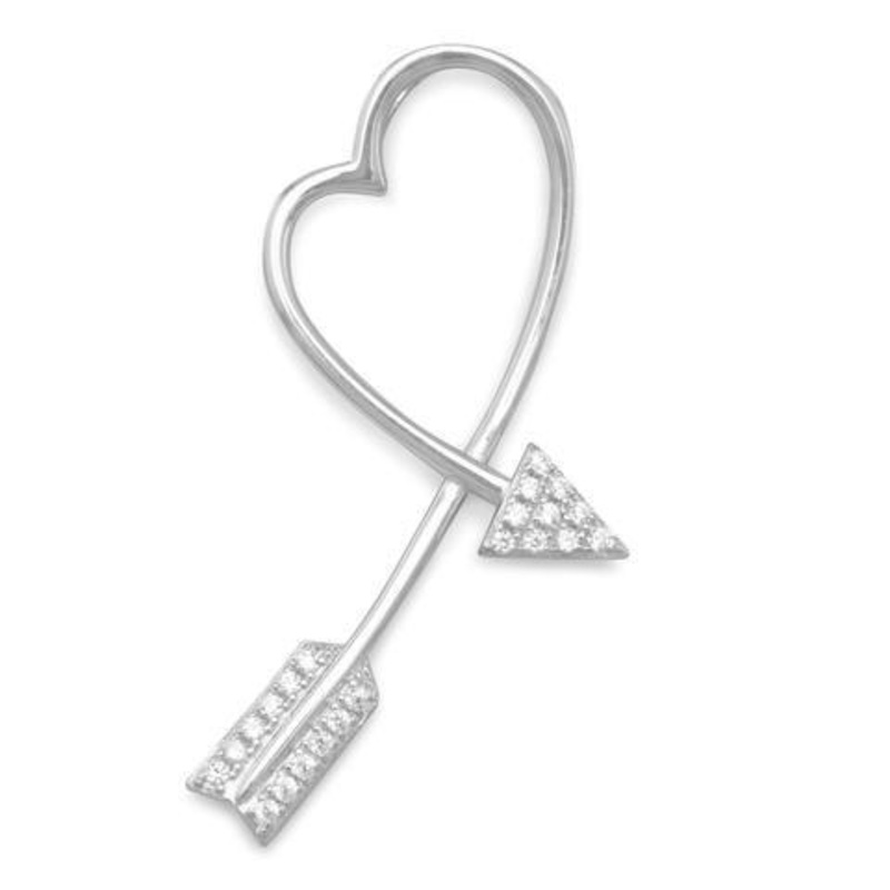 Rhodium Plated Cubic Zirconia Arrow Heart Slide