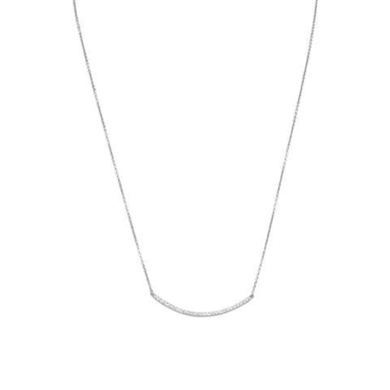 Rhodium Plated Curved Cubic Zirconia Bar Necklace
