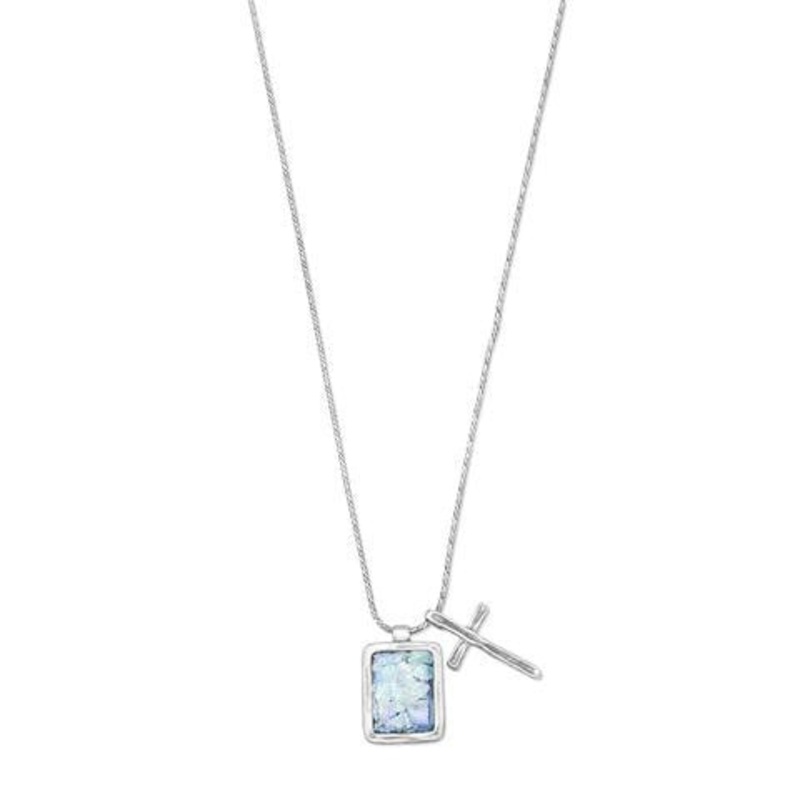 Roman Glass And Cross Charm Necklace