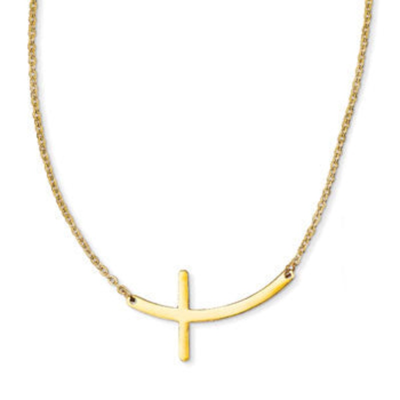 Stainless Steel Yellow IP-Plated Sideways Cross Necklace