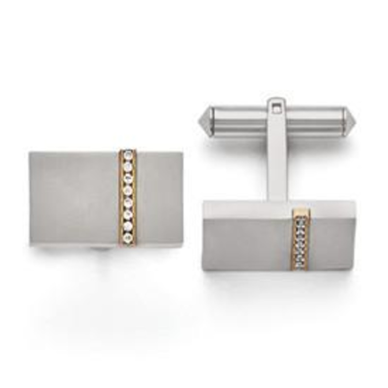 Titanium Brushed Yellow IP-Plated Cubic Zirconia Cuff Links
