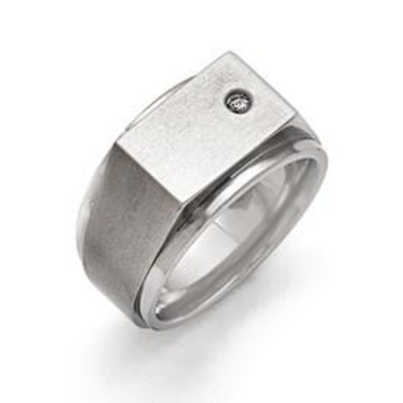 Titanium With Cubic Zirconia Signet Ring