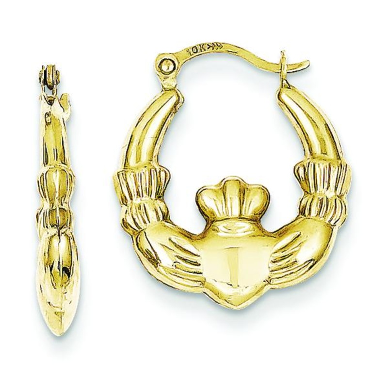 10K Claddagh Hollow Hoop Earrings