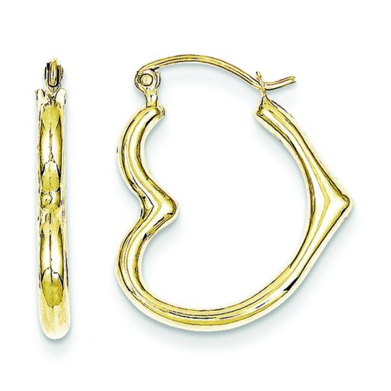 10K Hollow Heart Shape Hollow Hoop Earrings