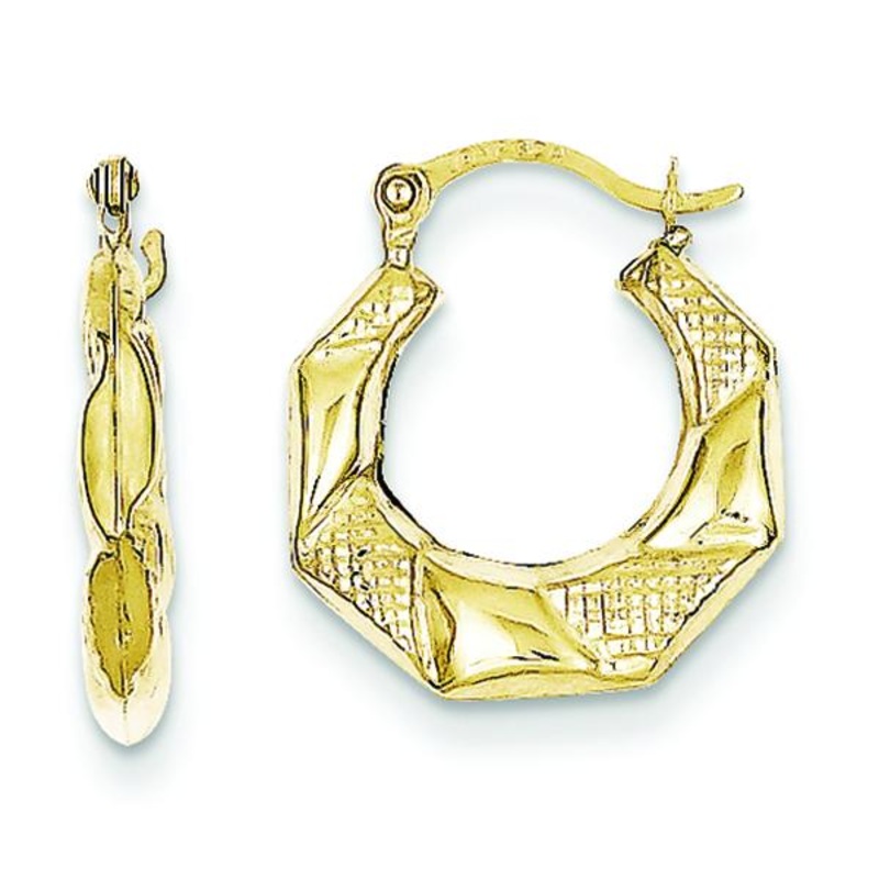 10K Scalloped Textured Hollow Hoop Earrings