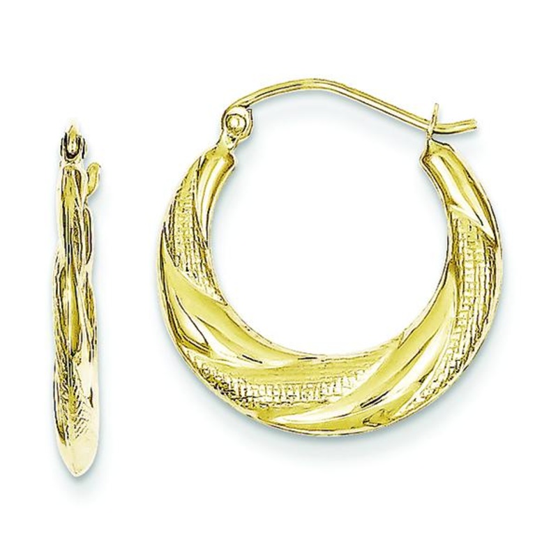 10K Textured Scalloped Hollow Hoop Earrings
