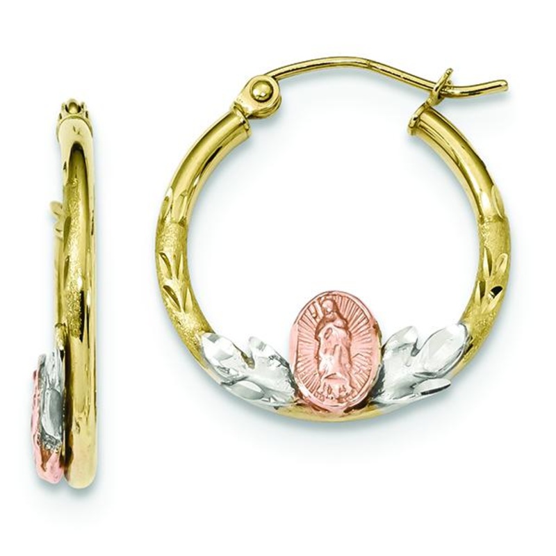 10K Tri-Color Guadalupe Hoop Earrings