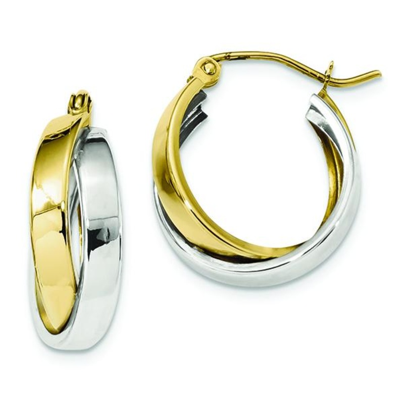 10K Two-Tone Double Tube Hoop Earrings