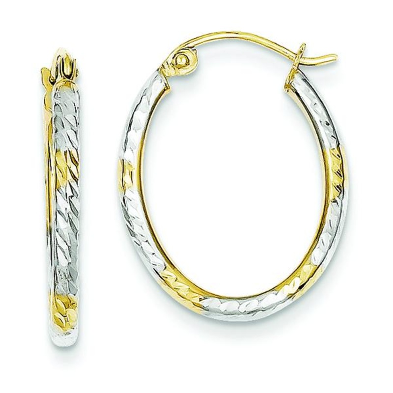 10K Two-Tone Gold Oval Hoop Earrings