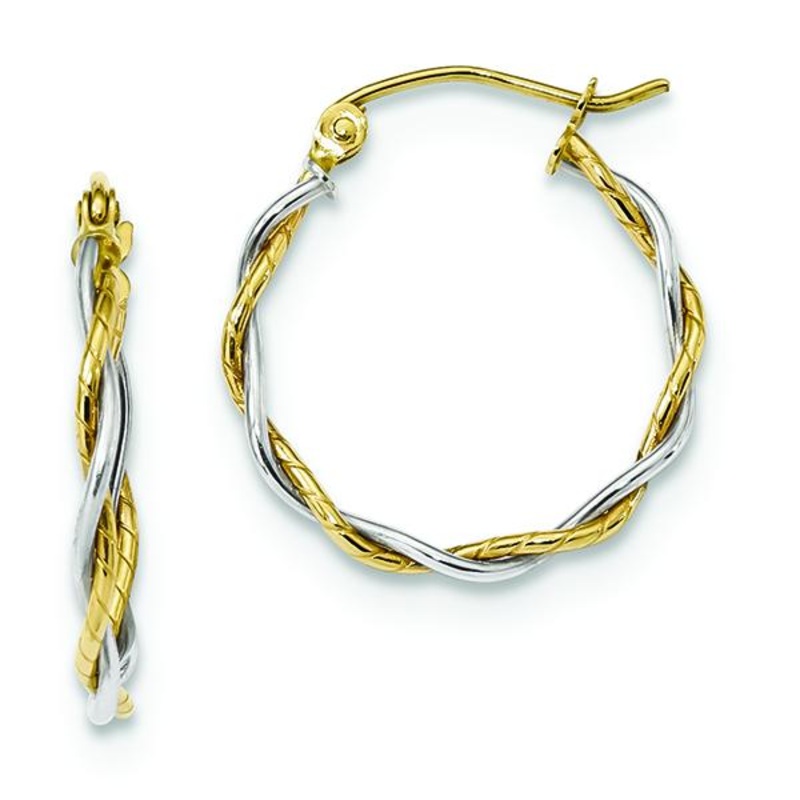 10K Two-Tone Gold Twisted Hoop Earrings