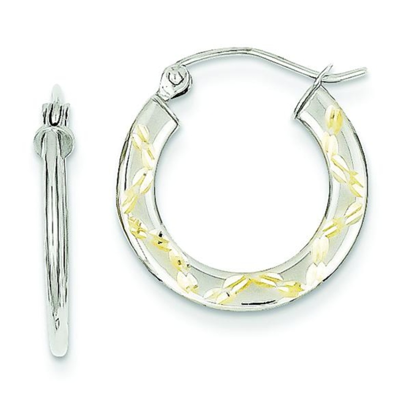 10K White Gold Diamond-cut Hoop Earrings