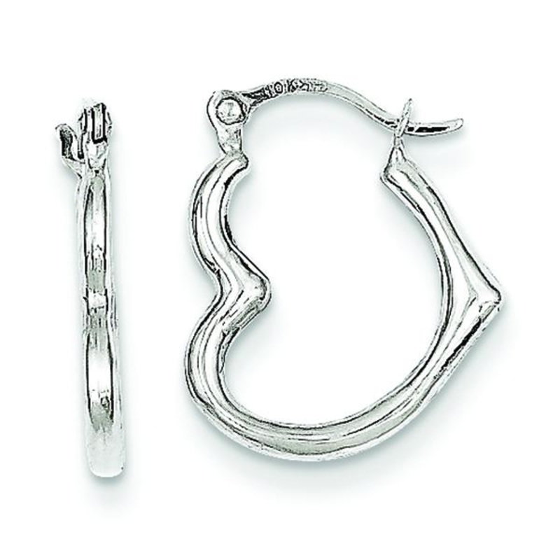 10K White Gold Hollow Heart Shaped Hoop Earrings