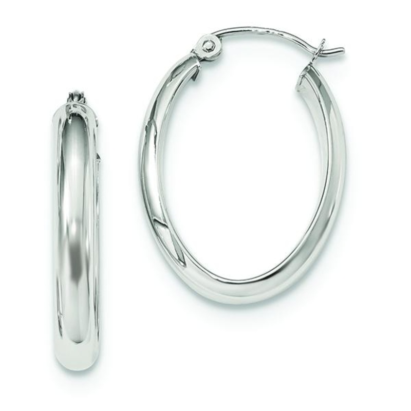 10K White Gold Oval Hoop Earrings