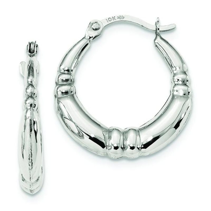 10K White Gold Satin Hoop Earrings