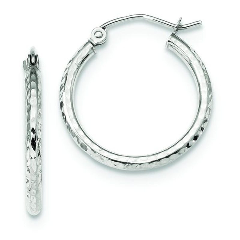 10K White Gold Tube Diamond-cut 2MM Hoop Earrings