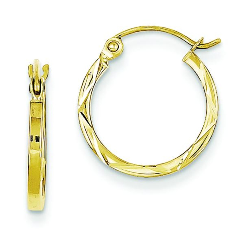 10K Yellow Gold 1.5X15mm Diamond-cut Hoop Earrings