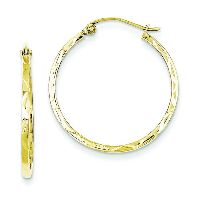 10K Yellow Gold 1.5X25mm Diamond-cut Hoop Earrings