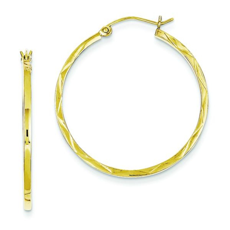 10K Yellow Gold 1.5X30mm Diamond-cut Hoop  Earrings