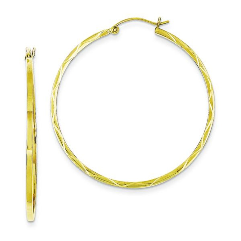 10K Yellow Gold 1.5X40mm Diamond-cut Hoop Earrings